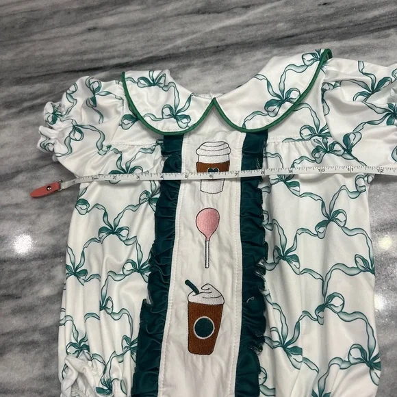 Girl Embroidery Short Sleeve Romper Collar Floral Smocked onesie size 18-24 mo - Picture 6 of 12